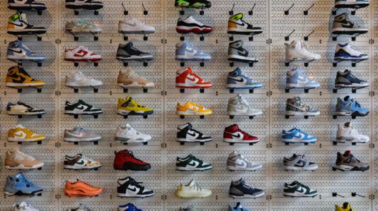 wall display shelf with sneakers