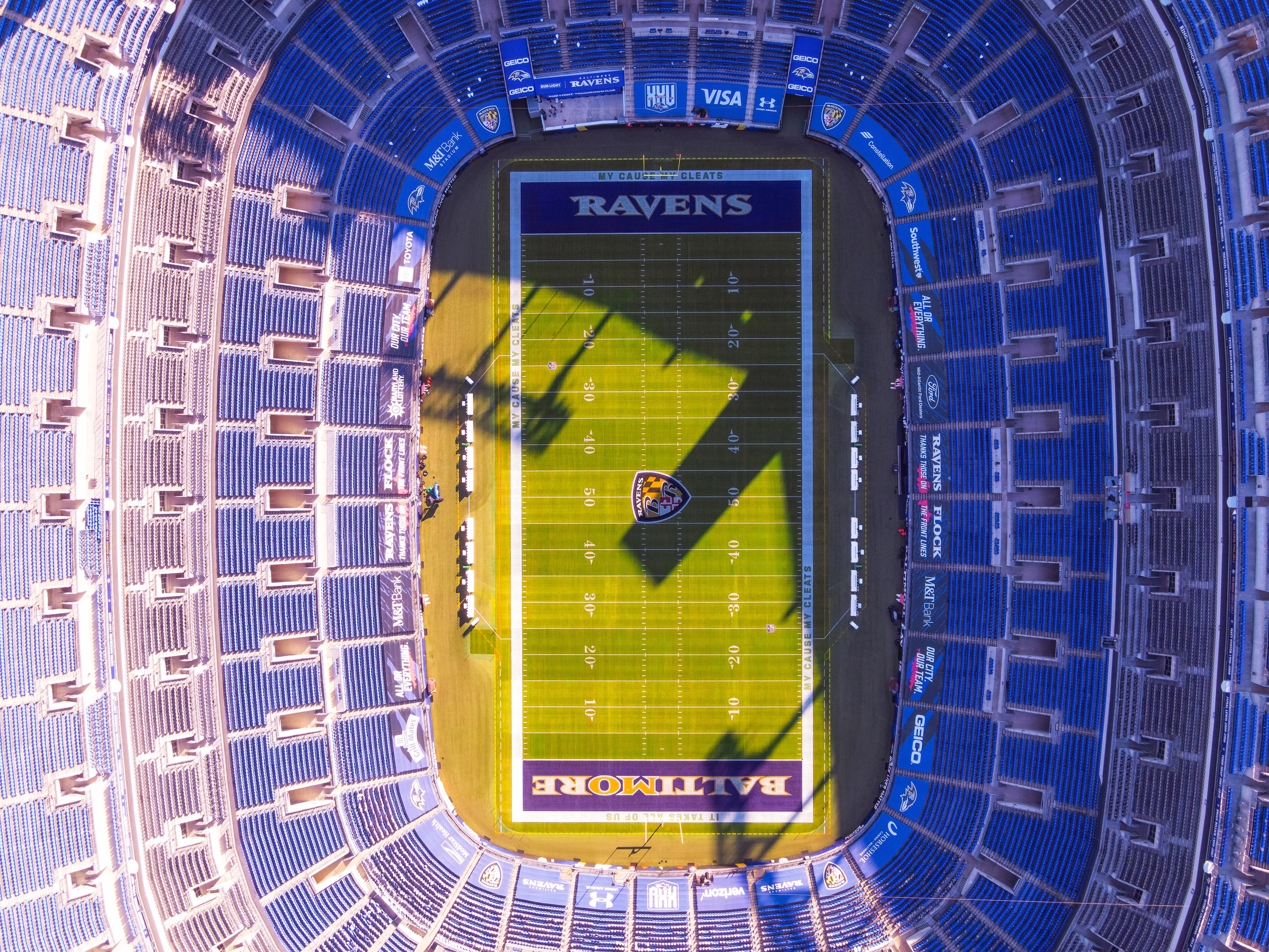 top view of an American football field