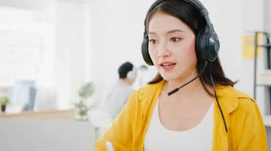 a woman with headset