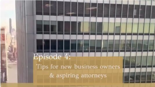 outside view of a building as background with the episode title