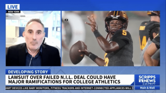 an attorney and a footballer in a headline