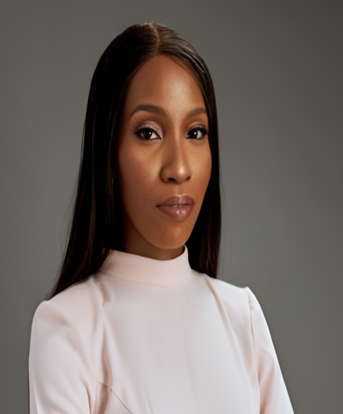 a woman in red blouse