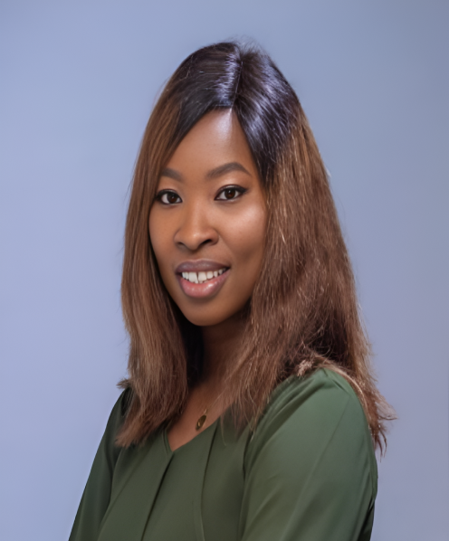 a woman in red blouse