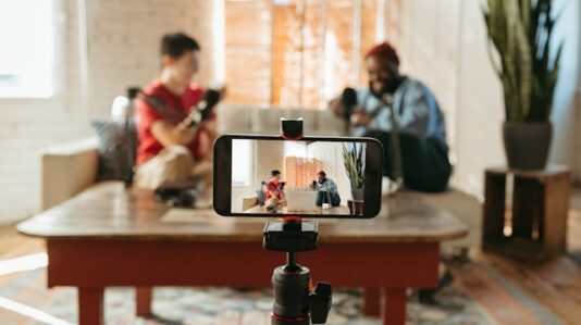 two people recording