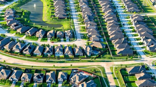aerial view of a large suburban housing subdivision in Texas