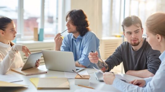 a team having a discussion