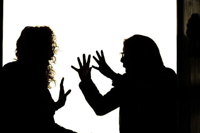 silhouette of two having arguments