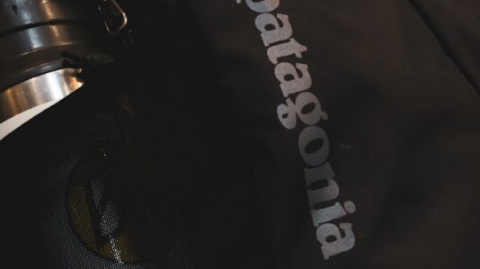 the brand pentagonia printed on a bag