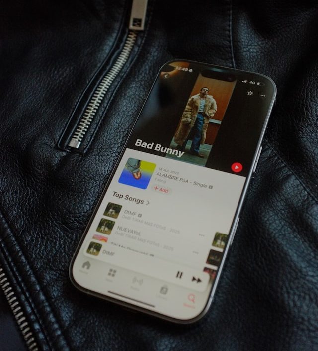 song of Bad Bunny playing on mobile