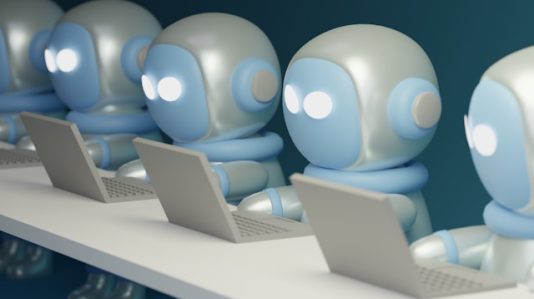 robots using laptop