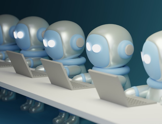 robots using laptop